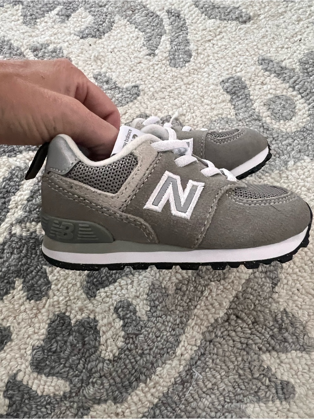 New Balance Gray and White Kids Lace-Up Sneakers